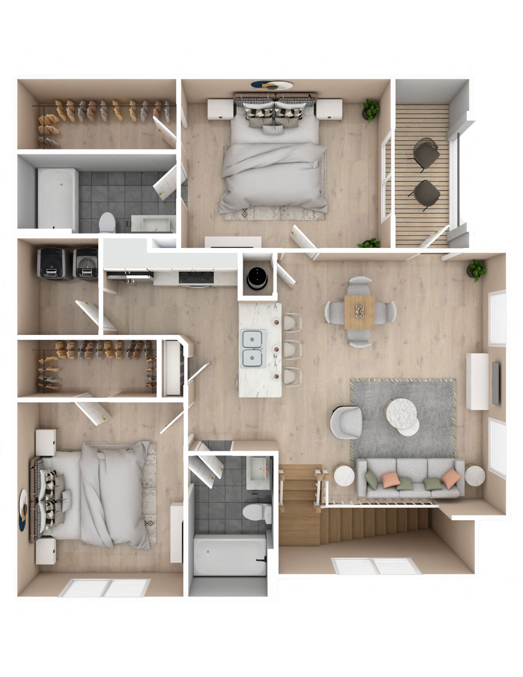 Floor plan for 2 beds, 2 baths, 1083 sqft